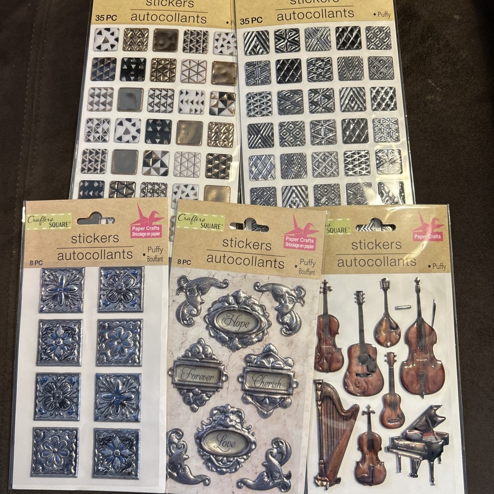 Lot Of 5 Crafters Square Sticker Sheets 94 Puffy‎ Stickers Lot 002 Scrapbooks